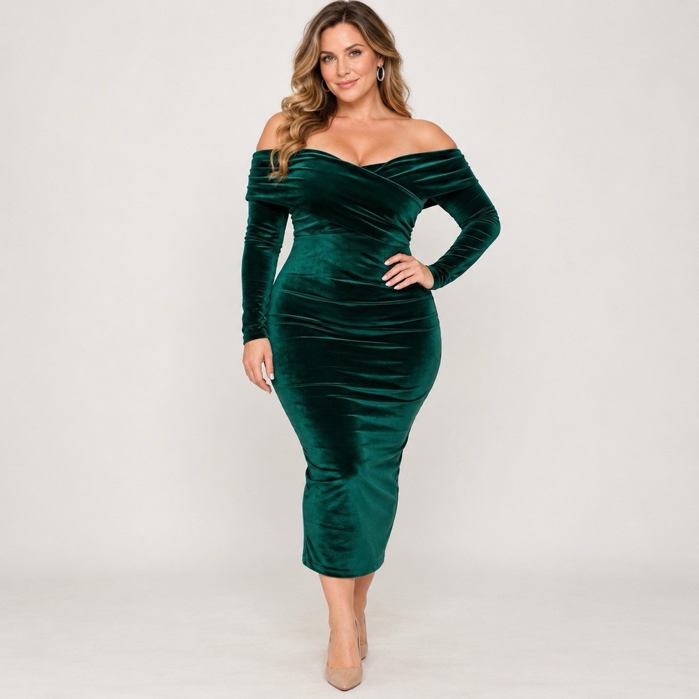 Fashion Nova Emerald Velour Midi Dress Women's Small Bodycon Femme Fatale Baddie